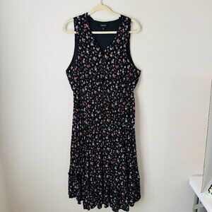 Torrid Black Floral Gauze Sleeveless Dress Womens 2XL Full Lined Vneck Button Ch